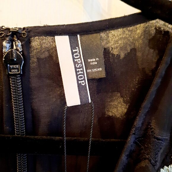 NEW Topshop Patterned Black V-Neck Sheer Midi Dress with Embroidery, Size 12 - Picture 10 of 11